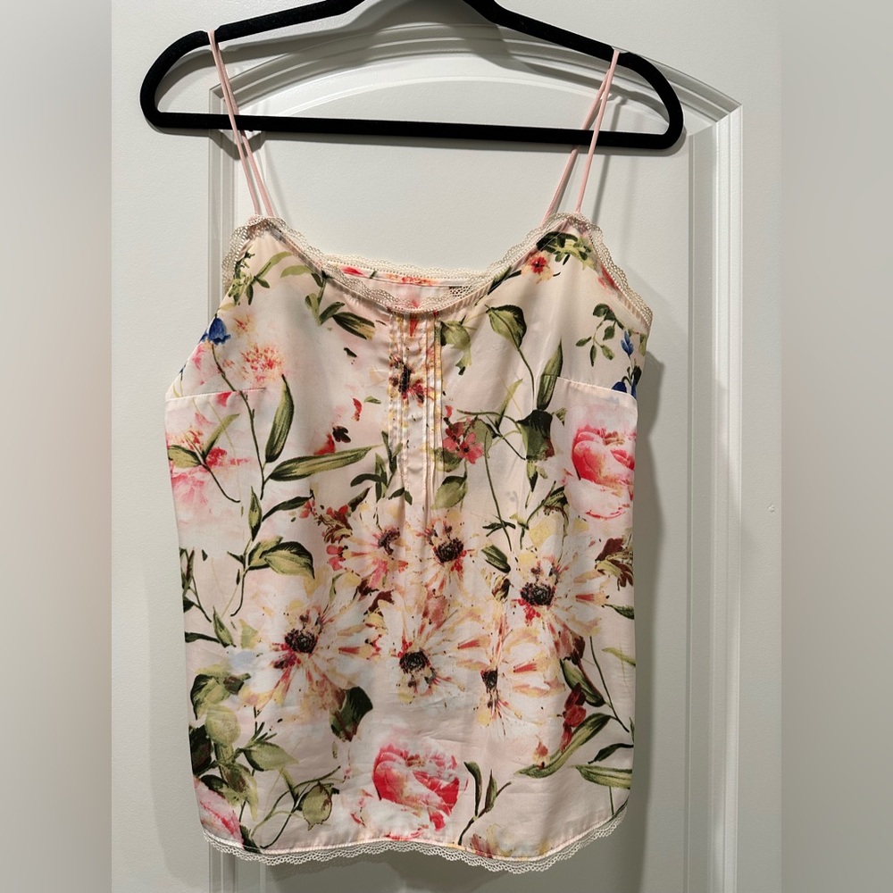 New York & Company Floral Print Camisole with Lace Trim Size XS